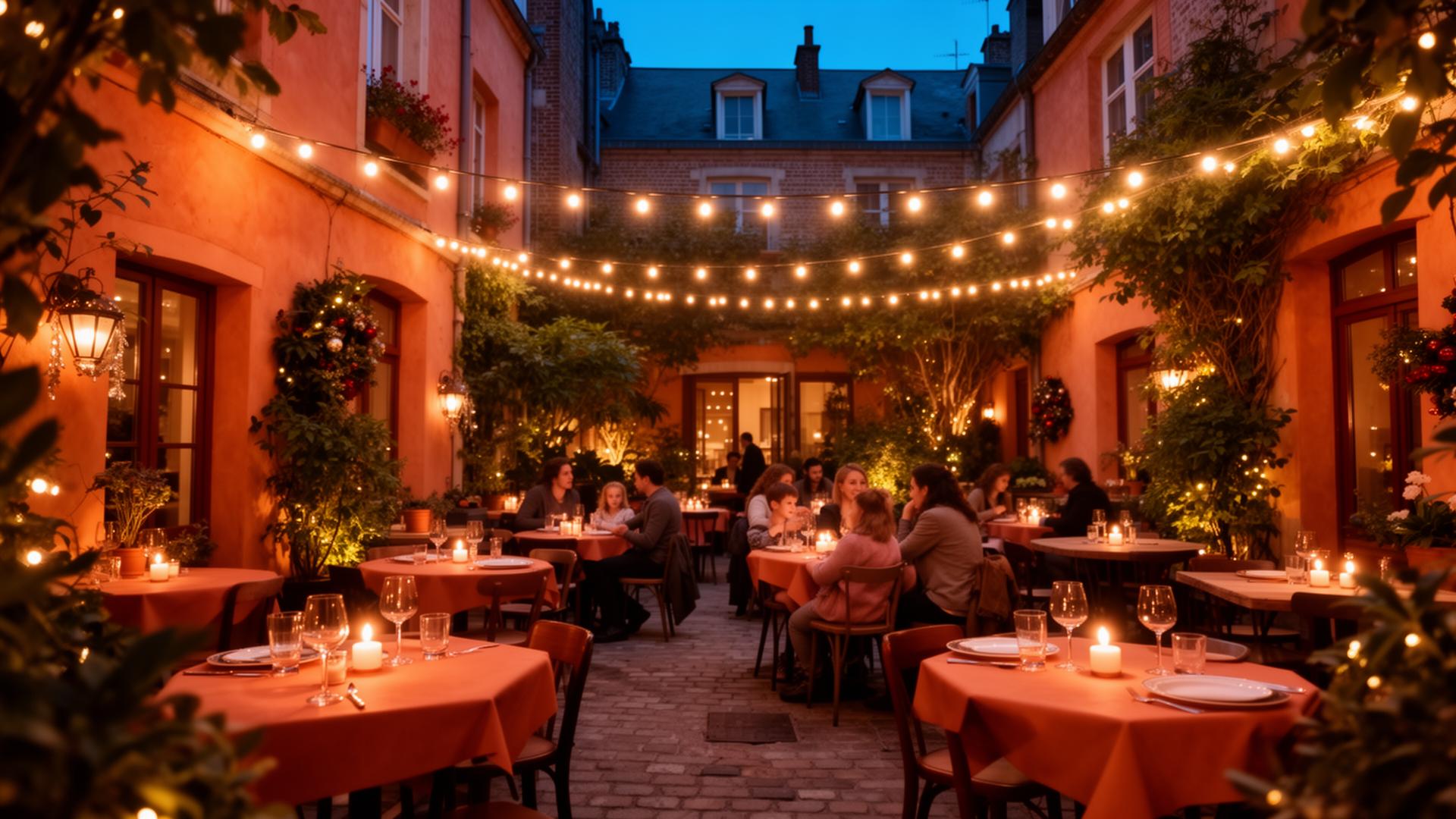 Cour intérieure festive du restaurant MAMA à Lille